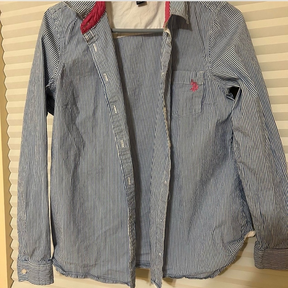 U.S. Polo Assn. Blue and Pink Striped Kids Shirt